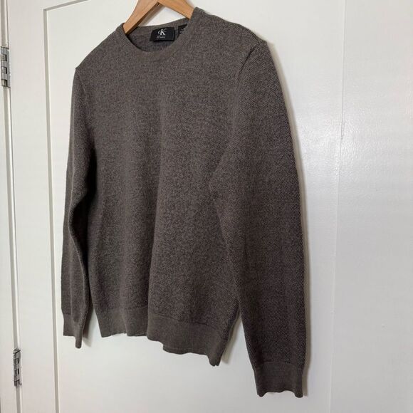 Calvin Klein Italian Yarn Sweater Womens Sz L Brown Crewneck Merino Wool Blend - Picture 2 of 10